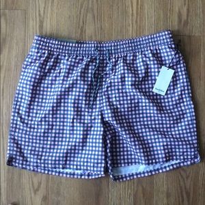Pink Gingham Swim Trunks
